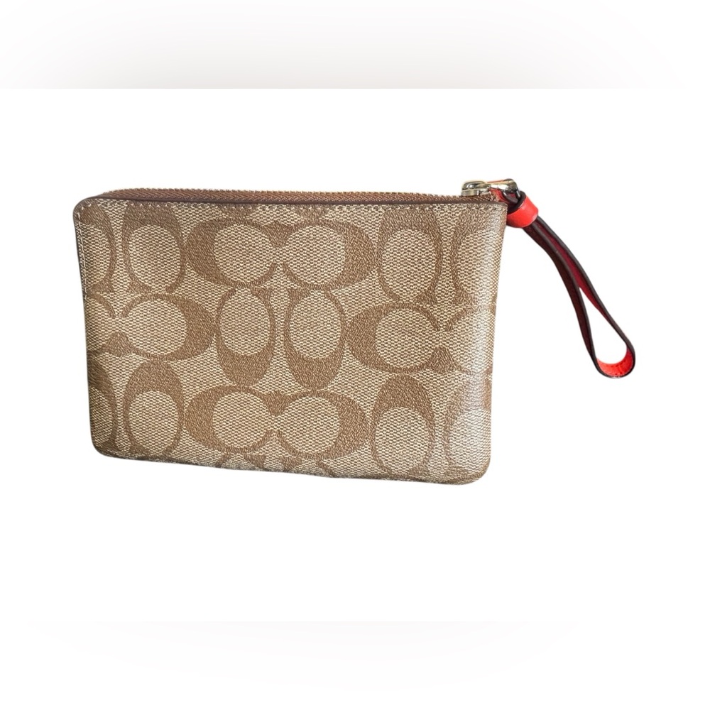 Coach Brown and Coral Red Wristlet - Picture 3 of 10